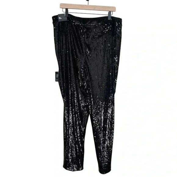 Express NWT Black High Rise Sequin Ankle Pants Size 16 - Picture 5 of 5